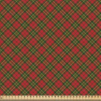 Immagine prodotto di ABAKUHAUS Tessuto a quadri al metro, motivi tartan irlandesi nei colori natalizi, strisce geometriche incrociate, 2 m (148 x 200 cm), verde smeraldo, giallo, rosso cinabro