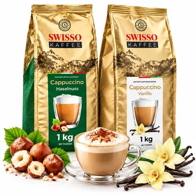 Productafbeelding van Swisso Kaffee Cappuccino Poeder Set 2 x 1 kg Hazelnoot en Vanille Instant Koffiedrank