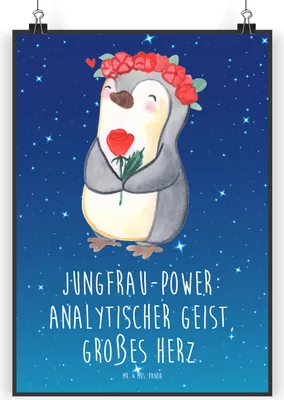 Produktbild von Mr. & Mrs. Panda Bild Jungfrau Astrologie DIN A3 - Sternenhimmel Blau - Geschenk, Geschenke für Frauen, Posterdruck, wanddeko, Tierkreiszeichen, Sternzeichen, Kunstdruck
