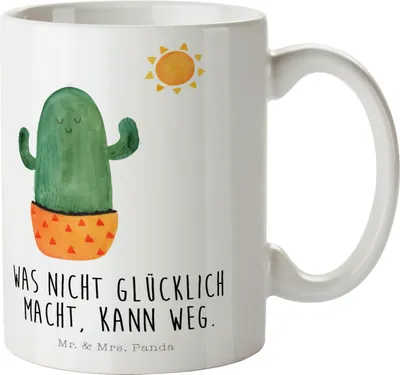 Produktbild von Mr. & Mrs. Panda Tasse Kaktus Sonne - Weiß - Geschenk, Kaffeepott, Geschenkidee, Kakteen, mit Spruch, Kaffeebecher, Keramiktasse, Trennung, Freundin, glücklich