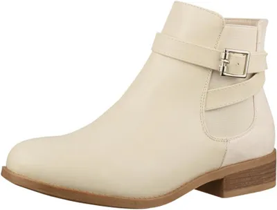 Productafbeelding van Enkellaarsjes voor dames in beige met blokhak, ritssluiting en warme voering, maat 41 EU