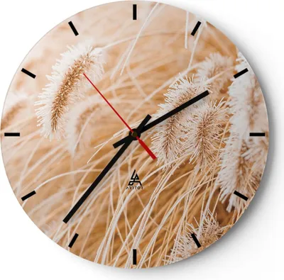Produktbild von Wanduhr - Rund - Glasuhr - Gras Boho Licht - 30x30cm - Schleichendes Uhrwerk - Lautlos - zum Aufhängen bereit - Dekoration Modern - Wanddekoration aus Glas - C3AR30x30-4903