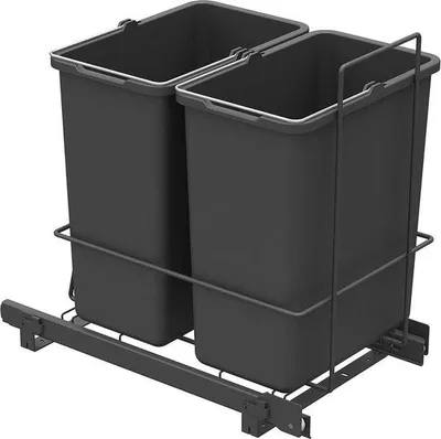 Immagine prodotto di Sistema di raccolta differenziata estraibile da incasso con 2 cestini da 10 l - antracite - 258 x 414 x 395 cm - Sistema di raccolta differenziata doppio - Base da cucina