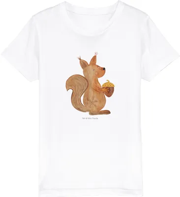 Produktbild von Mr. & Mrs. Panda Kleinkinder T-Shirt Eichhörnchen Weihnachtszeit 3-4 Jahre (98/104) - Weiß - Geschenk, Weihnachtsgruß, Weihnachten, Mädchen, Baumwollshirt Kinder, Bio