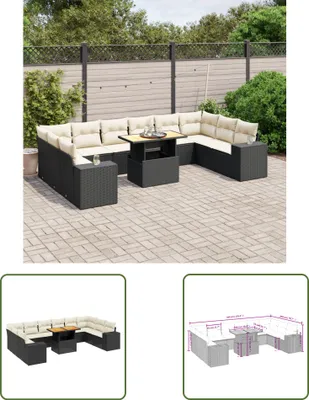 Produktbild von The Living Store 11-tlg. Garten-Sofagarnitur mit Kissen Schwarz Poly Rattan