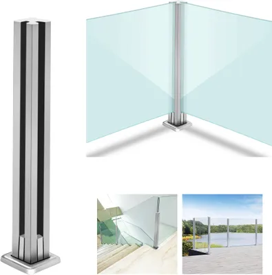 Produktbild von LZQ Geländerpfosten Glasgeländer 85 cm/33,5 Zoll Edelstahl Glasgeländerpfosten Glasgeländersystem Zaunpfosten Stützpfosten für Glas (Silber-Eckpfosten)