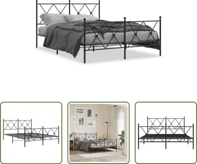 Produktbild von The Living Store Bettgestell mit Kopf- und Fußteil Metall Schwarz 140x200 cm