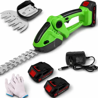 Produktbild von 2-in-1 Elektrischer Heckenschneider mit 2×2000mAh Akkus,3/4" Schnitt,Sicherheitsschalter,Verstellbarem Drehbarer Kopf (8 Winkel),21V,Leicht&Leise