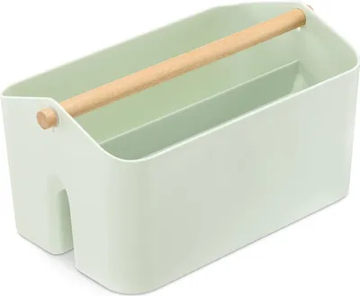 Produktbild von Famanu Aufbewahrungsbox mit Holzgriff - 2 Fächer Organizer in mintgrün
