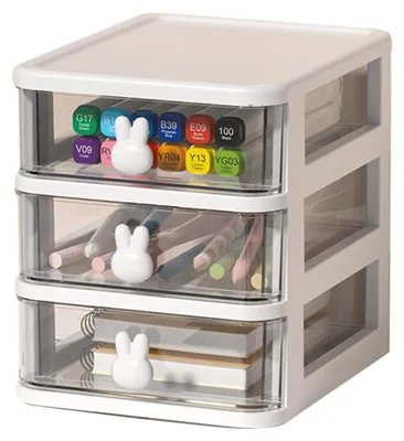 Schreibtisch-Organizer, 3 Schubladen, transparent, mit Hasengriff