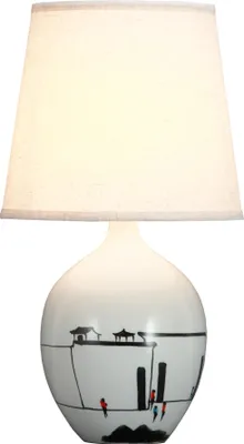 Produktbild von Fine Asianliving Chinesische Tischlampe Porzellan mit Lampenschirm E27 Orientalische Tischleuchte Keramik Nachttischlampen Schlafzimmer Wohnzimmer