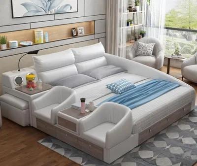 Produktbild von Bett Multifunktion Regal USB Ladestation Doppel Leder Betten 180x200