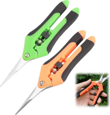 Produktbild von Bonsai-Scheren-Set von 2 mit ergonomischem Handgriff und Trimmerschere aus Stahl mit gebogenen Klingen für präzises Schneiden von Blumen und Pflanzen