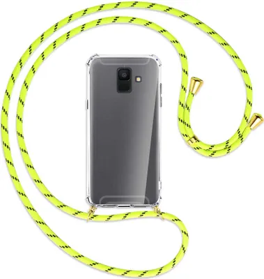 Produktbild von Handykette Backcover-Schutzhülle mit Band (Metall goldfarben) für Samsung Galaxy A6 2018 - neongelb