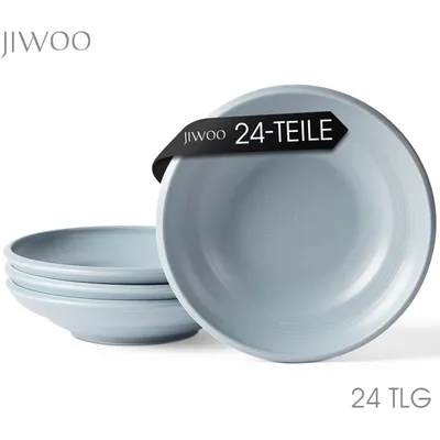 Produktbild von Teller set 24pcs Ø22 cm Keramik Suppenteller Speiseteller Salatteller für 24 Personen Matt-Glasur Tiefteller Set Mikrowellen- und Spülmaschinenfest