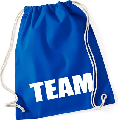 Produktbild von Huuraa Turnbeutel Team Schriftzug 12 Liter Bright Royal Baumwolle Rucksack Geschenkidee