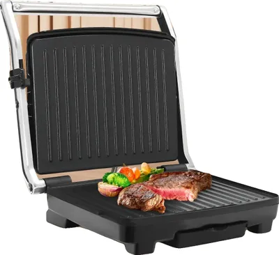 Immagine prodotto di Grill elettrico, potenza 2000W, design compatto, rivestimento antiaderente, riscaldamento su due lati, versatile per uso interno ed esterno