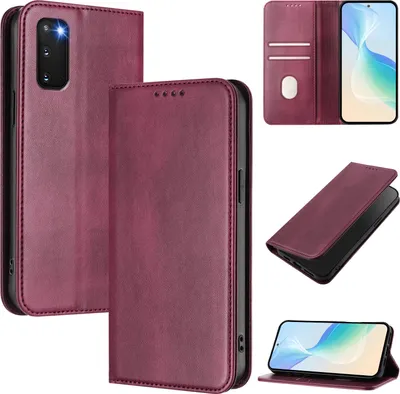 Image de Étui pour Samsung Galaxy S20, étui en cuir vintage avec protection RFID, fentes pour cartes, support Rouge
