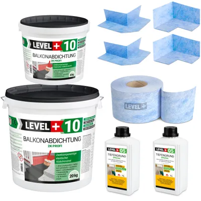 Produktbild von DichtSet 24kg Balkonandichtung 2K Balkon und Terrassen ca. 8m² Dichtband LEVEL+ SET33