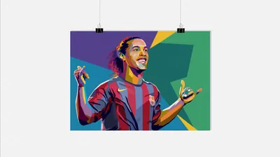 Produktbild von Fußball Poster - Ronaldinho Gaúcho Poster - Ronaldinho Poster - Fußballlegende Poster - Barcelona Trikot Poster - 71x51cm - Perfekt zum Einrahmen