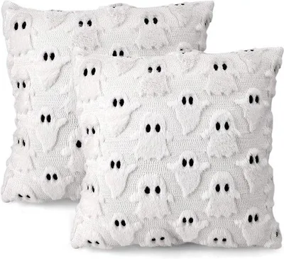 Image de Lot de housses douillettes sur le thème de l'automne et d'Halloween, avec motif fantôme, pour une décoration chaleureuse