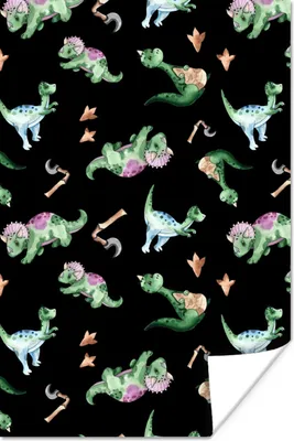 Produktbild von MuchoWow® Poster Dinosaurier - Muster - Kinderzimmer - Jungen - Mädchen - Kinder - Kinder 20x30 cm - Papierdruck