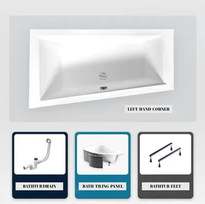 Produktbild von Asymmetrische Badewanne - 150 x 85 cm - Links - mit Verkleidung - mit Füßen - Ablaufgarnitur Chrom - INTIMA