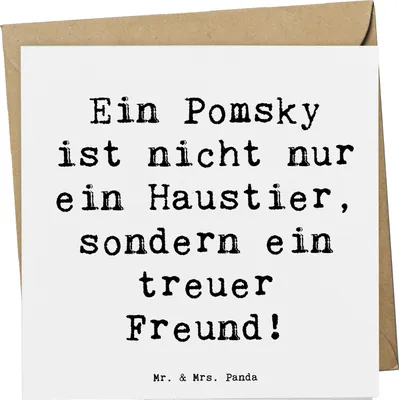 Produktbild von Mr. & Mrs. Panda Klappkarte Spruch Pomsky Freund - Weiß - Geschenk, Familienhund, anlasskarte, doppelkarte, treuer, charmant, soziales Verhalten, Pomeranian, Hunde