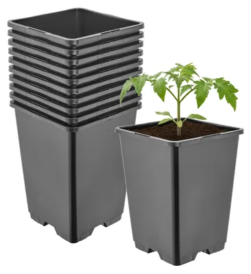Produktbild von Garronda 10 Stück Kunststoff hoch eckig mit Drainagelöchern für Garten (Schwarz, 11 x 11 x 15,5 cm (1,25L)) GD-KW-HS