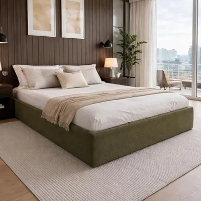Image de Angelo | Lit avec coffre de rangement - 90x200 cm - Lit double vert - avec coffre de rangement et système à ressort à gaz - avec sommier à lattes - Espace de rangement ventilé - ROMA