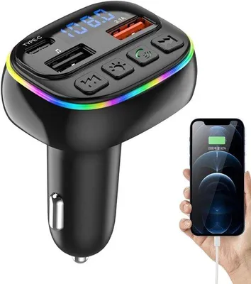 Produktbild von Auto FM-Transmitter mit Helligkeit-Anzeige - Drahtlose Radio-Adapter - Musik und Sprachfunktion - LED-Display