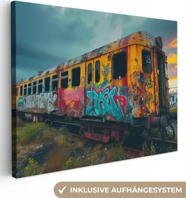 Produktbild von Leinwandbilder 40x30 cm - Graffiti - Verlassener Zug - Straßenkunst, Bilder Wohnzimmer Modern, Wanddeko