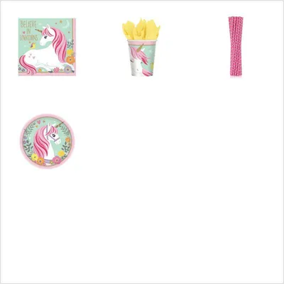 Produktbild von Einhorn Partyset Geburtstag Kindergeburtstag Einweggeschirr Party Deko Teller Becher Servietten