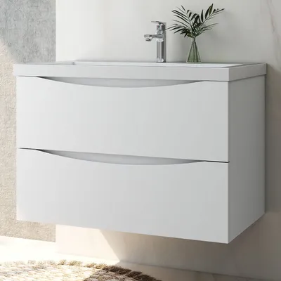 Produktbild von Badmöbel Set 80 cm Smiley Weiß Rechteckiges Waschbecken mit Unterschrank Hängeschrank Softclose
