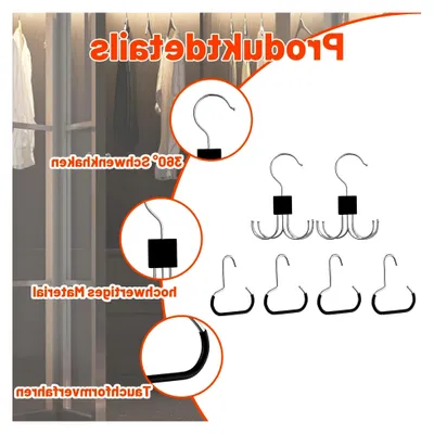 Produktbild von Gürtelhalter, 6 Haken Set mit 4 Ringhaken und 2 drehbaren Mehrfachhaken, Metall Organizer für Schals, Mützen, Krawatten und Gürtel (Schwarz)