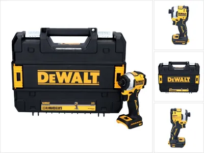 A collage of images showing a DeWalt impact driver and its case from different angles.