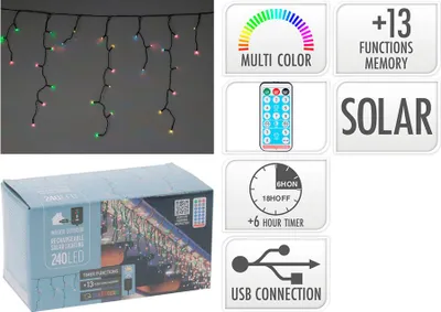 Produktbild von Wiederaufladbare Solar-Girlande mit 240 bunten LEDs