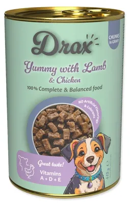 Imagen del producto de Comida húmeda para perros adultos Drax, sabor a cordero y pollo, 415g