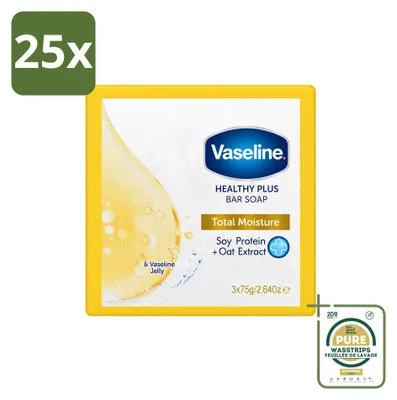 Imagen del producto de 25 unidades de jabón "Vaseline Total Moisture Healthy Plus", 75 g cada uno - Paquete de suministro - 25 unidades