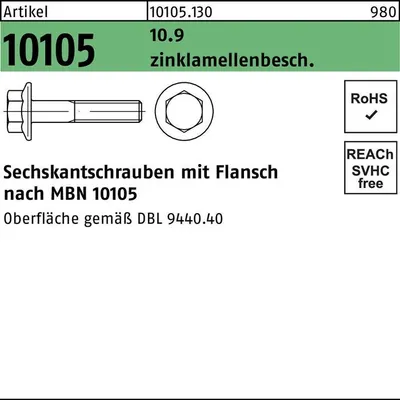 Produktbild von Sechskantflanschschraube R 10105 M16x 1,5x 90 10.9 flZnnc-L 50 Stück