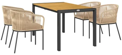 Image de Ensemble de mobilier de jardin Outsunny en polyrotin, 5 pièces, pour 4 personnes, mobilier de balcon