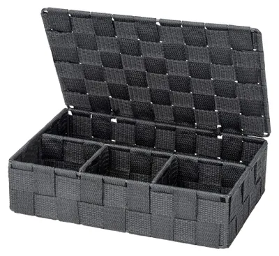 Aufbewahrungsbox mit Deckel, dunkelgrau, 4 Fächer, 26x17x7,5 cm