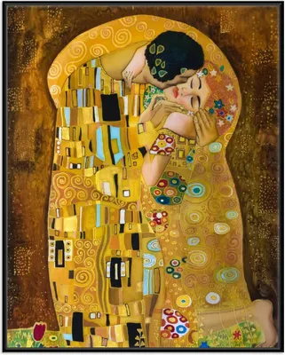 Produktbild von Wallario Wandbild Der Kuss von Klimt, Größe: 40,30 x 50,30 cm, Poster mit schwarzem Aluminiumrahmen