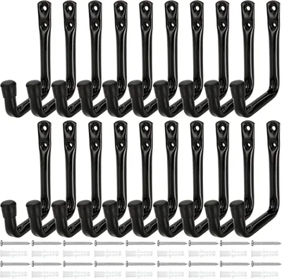 Produktbild von Set mit 20 Aufbewahrungshaken, 12 x 9 cm, Garagenwandhaken, maximale Traglast 20 kg, Garagenwandhaken mit 18 Schrauben und Dübeln für Leitern, Klappstühle, Fahrräder
