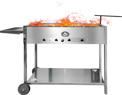 Produktbild von Mangal Batyr Deluxe 80 cm Edelstahl Schaschlikgrill mit Ablage und Topfhalter
