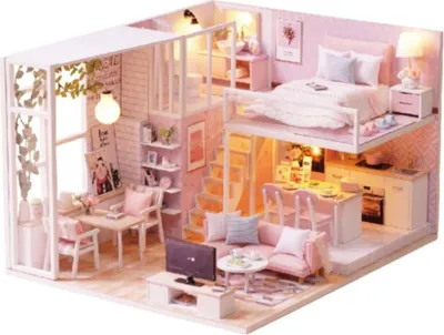 Image de Habarri | Maison Miniature - DIY Maison de Poupées - Maison en Bois avec Meubles et éclairage LED - Cadeau pour Enfants - Poèmes Et Rêves