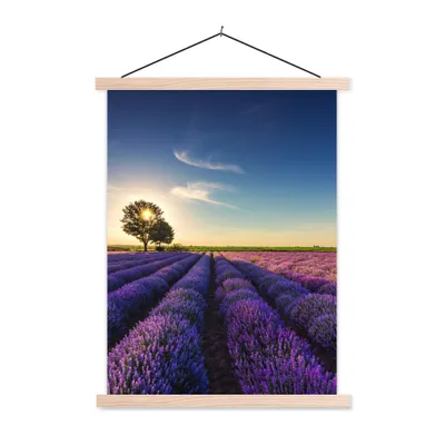 Produktbild von MuchoWow® Textilposter Lavendel - Sonne - Baum - Blumen - Lila 40x53 cm mit holzfarbenen Rahmen - Schlafzimmer