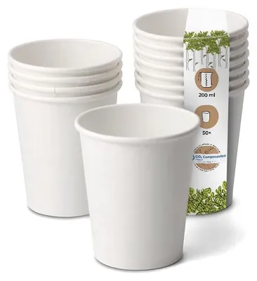 Image de Gobelets en papier compostables, 200 ml, boîte de 50, pour boissons froides et chaudes