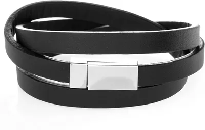 Produktbild von Karisma Leder Herren Armband schwarz - dreifach gewickelt Breite 8mm - mit Edelstahl Magnetverschluss - SB8690-3-8-21cm