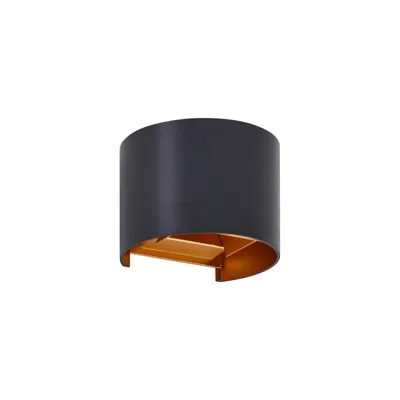 Produktbild von Lindby LED-Außendwandleuchte Nivar, rund, schwarz/gold, IP54